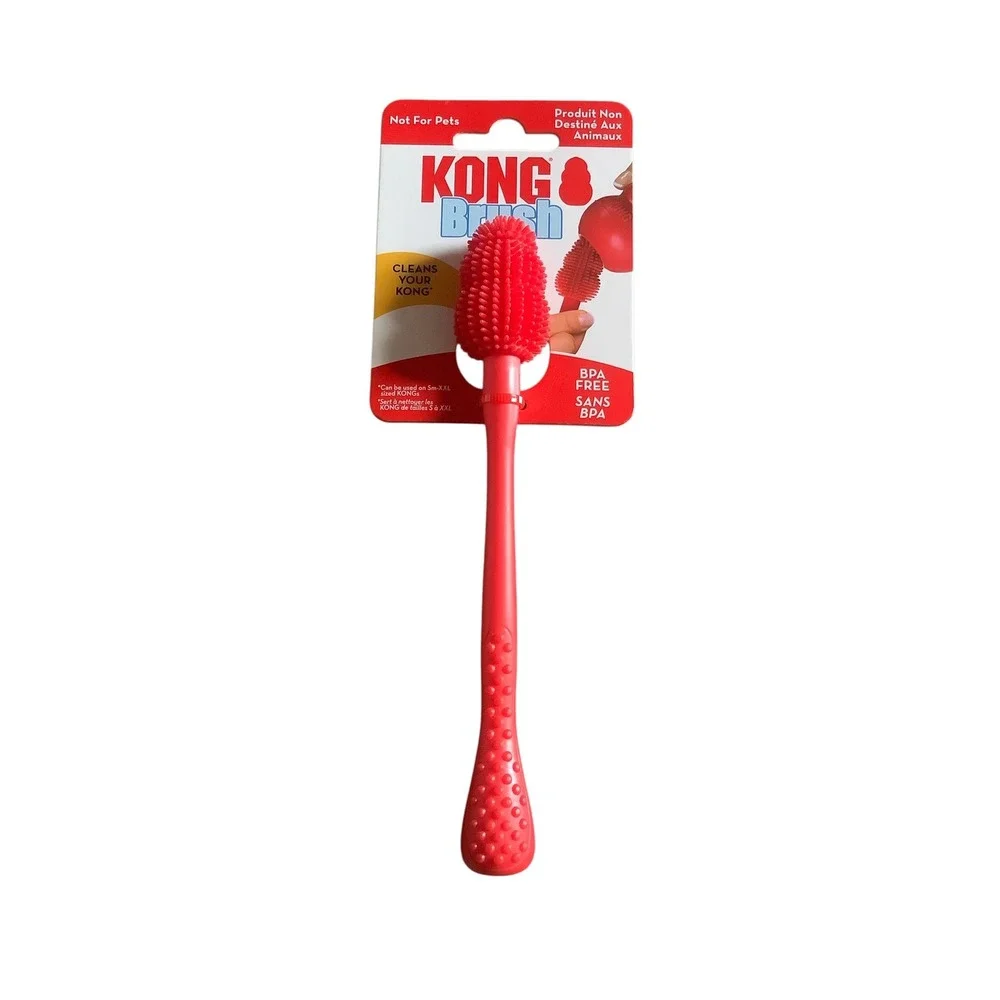 KONG Brush Red Rubber Toy Cleaning Tool for KONG Classic Sizes S-XXL BPA Free